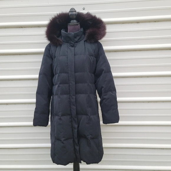 Gallery Women's Fox Fur Collar Puffer Coat Platinum Black Burgundy Red Sz L - Picture 6 of 13